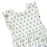 Sunny Ruffle Dress - Sailboats