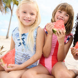 Girls Liv Suit - Pink Wide Stripe w/ Red Stripe