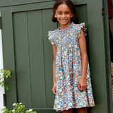 Girls Stevie Dress - True Blue Sketched Floral
