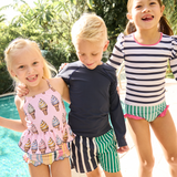 Girls Rash Guard Set - Navy Stripe