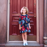 Girls Amara Dress - Navy Hibiscus Floral