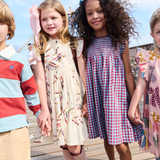 Girls Stevie Dress - Red Light Blue Check