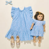 Doll Elsie Dress - Blue Dewdrop Block Print