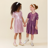 Girls Lame Laurie Dress - Glitter Pink