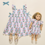 Doll Elsie Dress - Pink Dewdrop Block Print