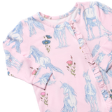 Baby Girls Ruffle Bamboo Romper - Pink Unicorn Fields