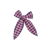 Girls Long Tail Bow - Pink Blue Check