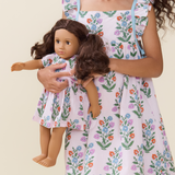 Doll Elsie Dress - Pink Dewdrop Block Print
