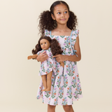 Doll Elsie Dress - Pink Dewdrop Block Print