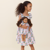 Doll Elsie Dress - Pink Dewdrop Block Print