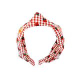 Plaid Strawberry Charm Knot Headband