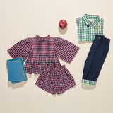 Girls Theodore Short - Pink Blue Check