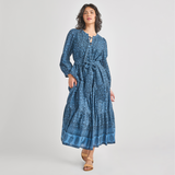 Womens Pintuck Indira Dress - Stellar Blue Garden Floral