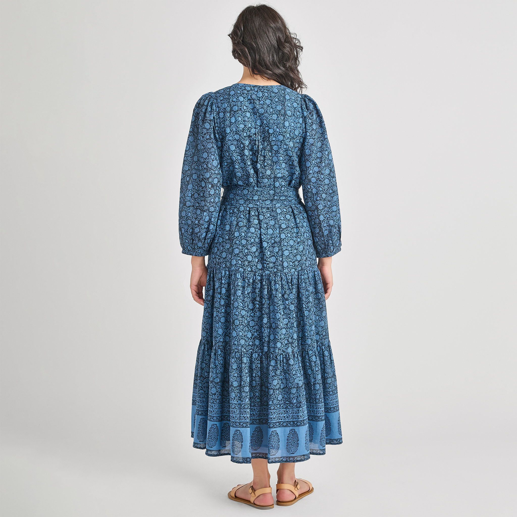 Womens Pintuck Indira Dress - Stellar Blue Garden Floral – Pink