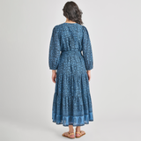 Womens Pintuck Indira Dress - Stellar Blue Garden Floral