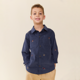 Boys Long Sleeve Jack Shirt - Navy Horse Embroidery