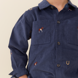 Boys Long Sleeve Jack Shirt - Navy Horse Embroidery