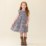 Girls Stevie Dress - True Blue Sketched Floral