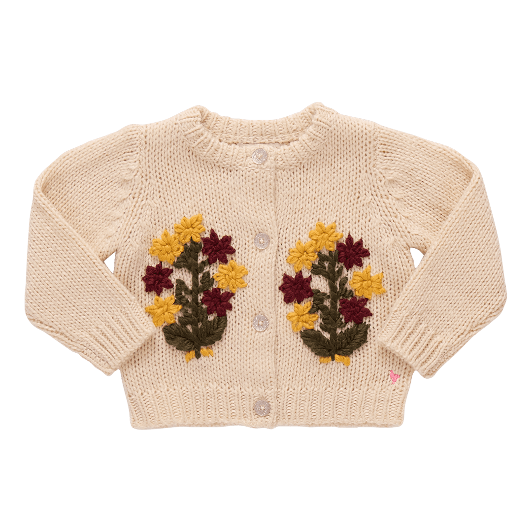Baby Girls Maude Sweater - Cream Flower Embroidery | Pink Chicken