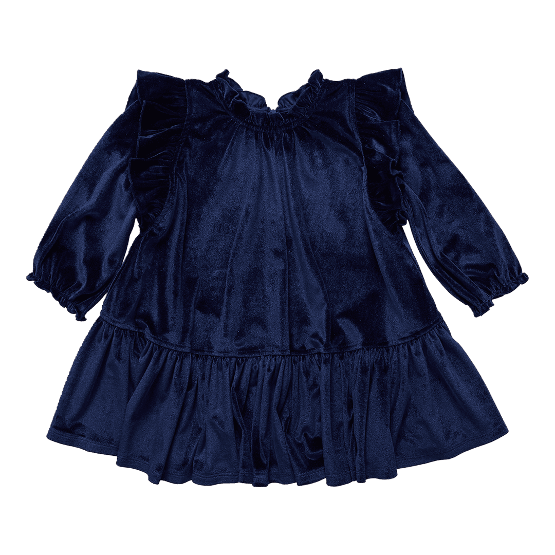 Girls Velour Harper Dress - Navy | Pink Chicken