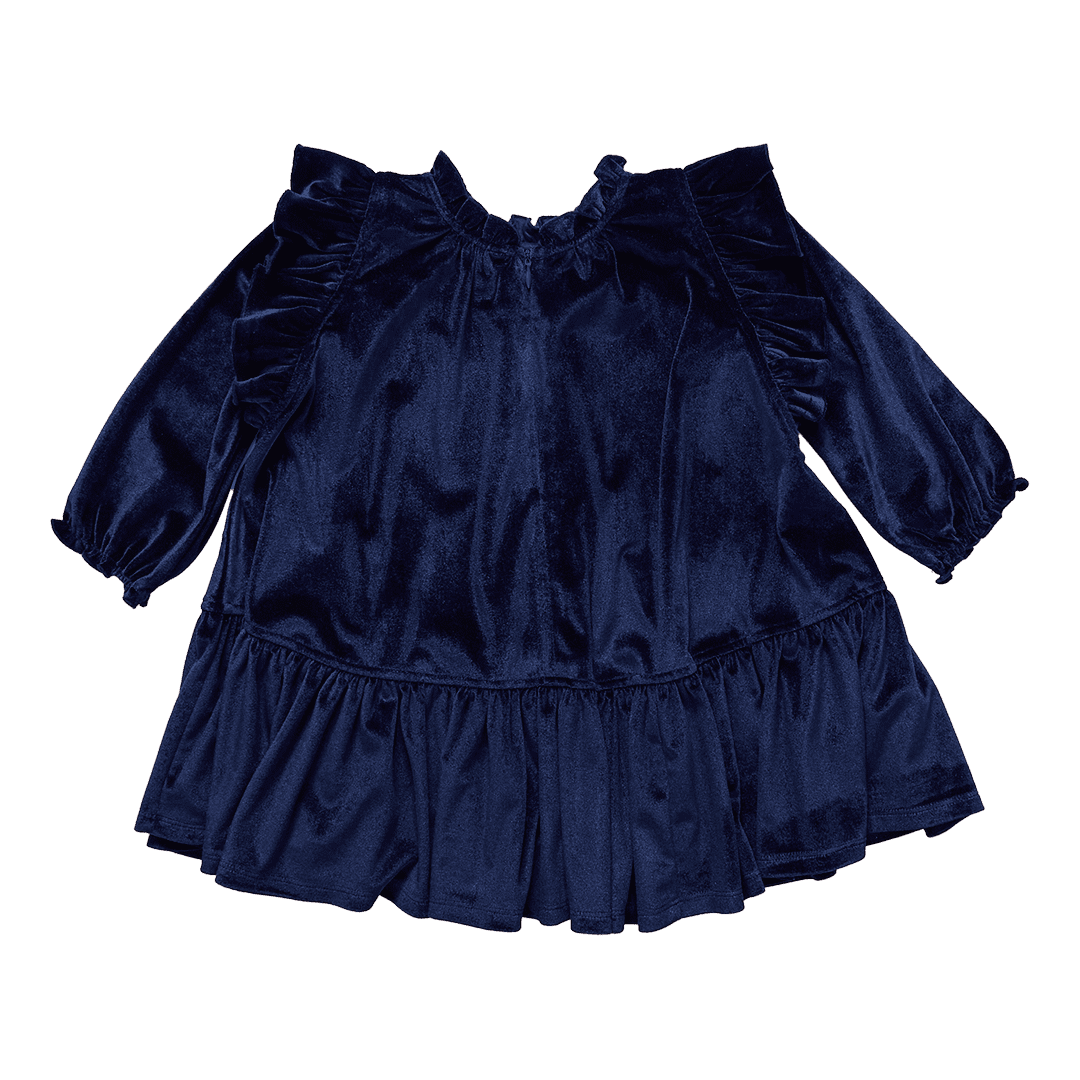 Girls Velour Harper Dress - Navy | Pink Chicken