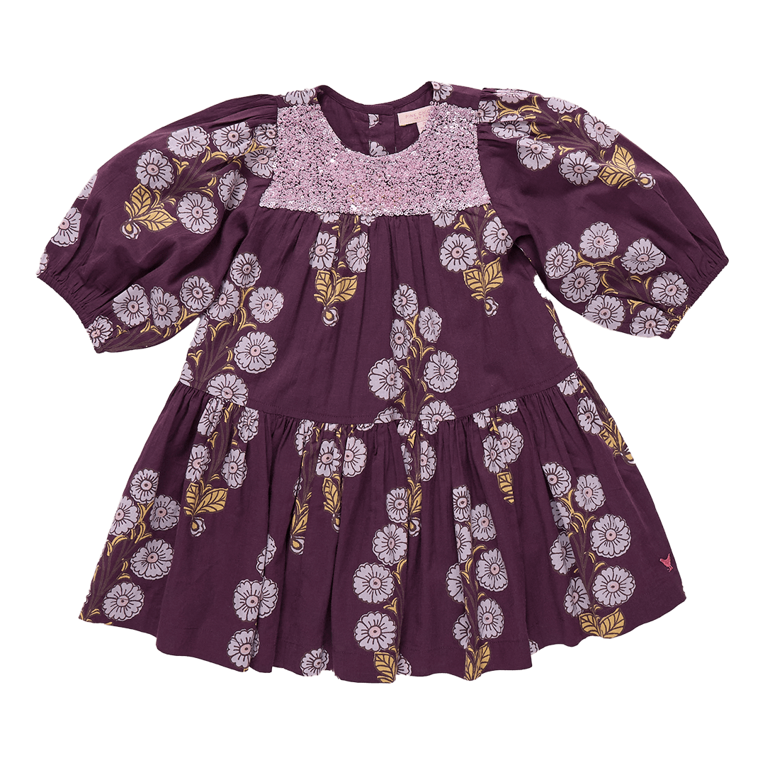 Girls Fiona Dress - Plum Buttercup Floral | Pink Chicken