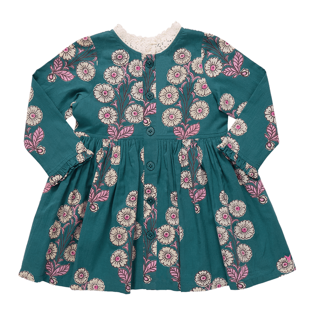 Girls Autumn Dress - Evergreen Buttercup Floral | Pink Chicken