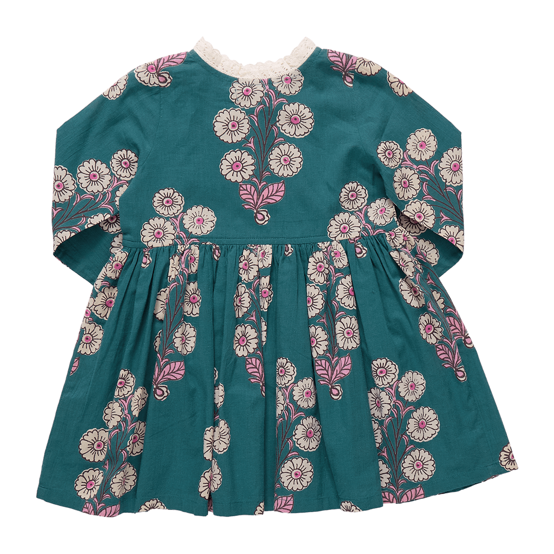 Girls Autumn Dress - Evergreen Buttercup Floral | Pink Chicken