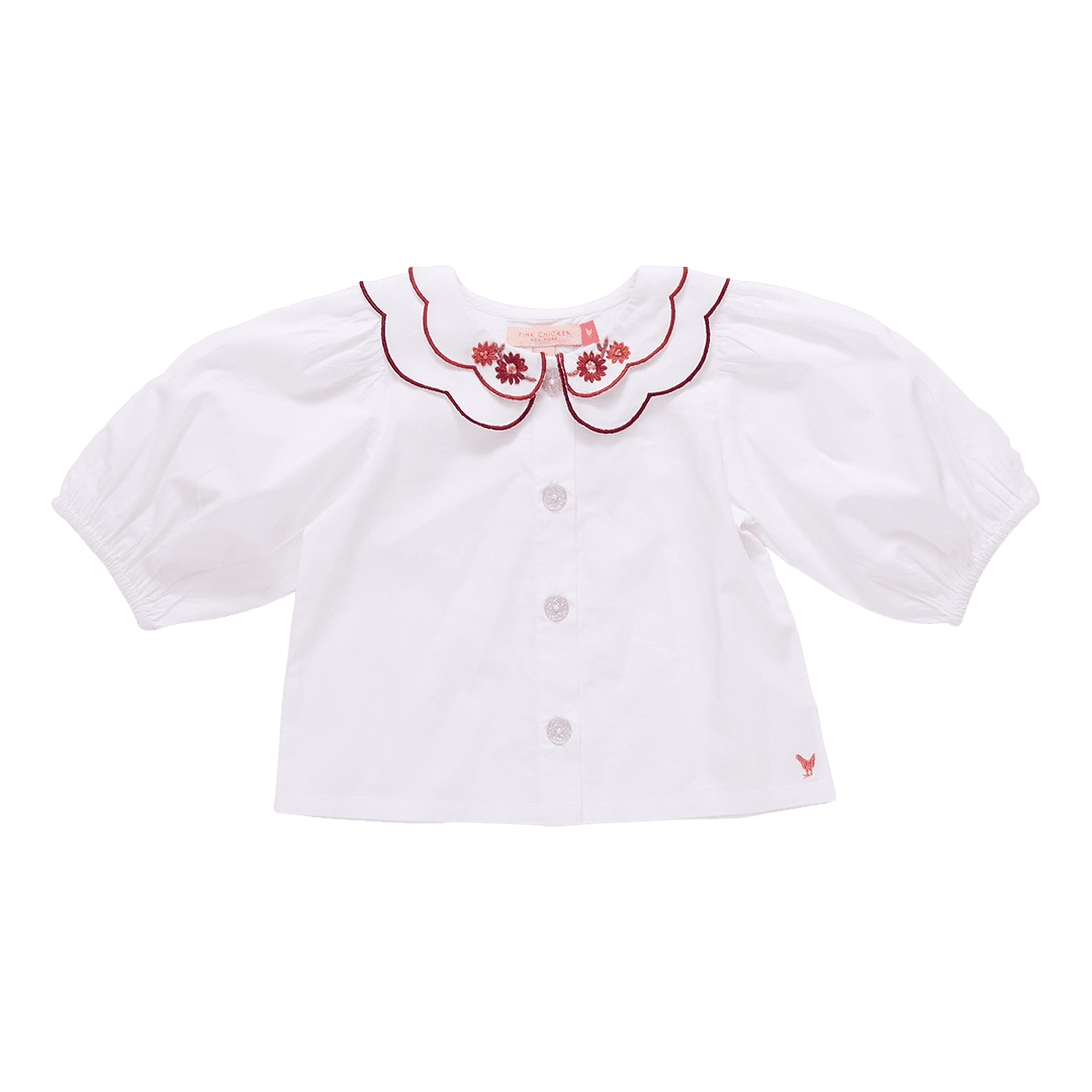 Girls Darcy Top - White Harvest Embroidery | Pink Chicken