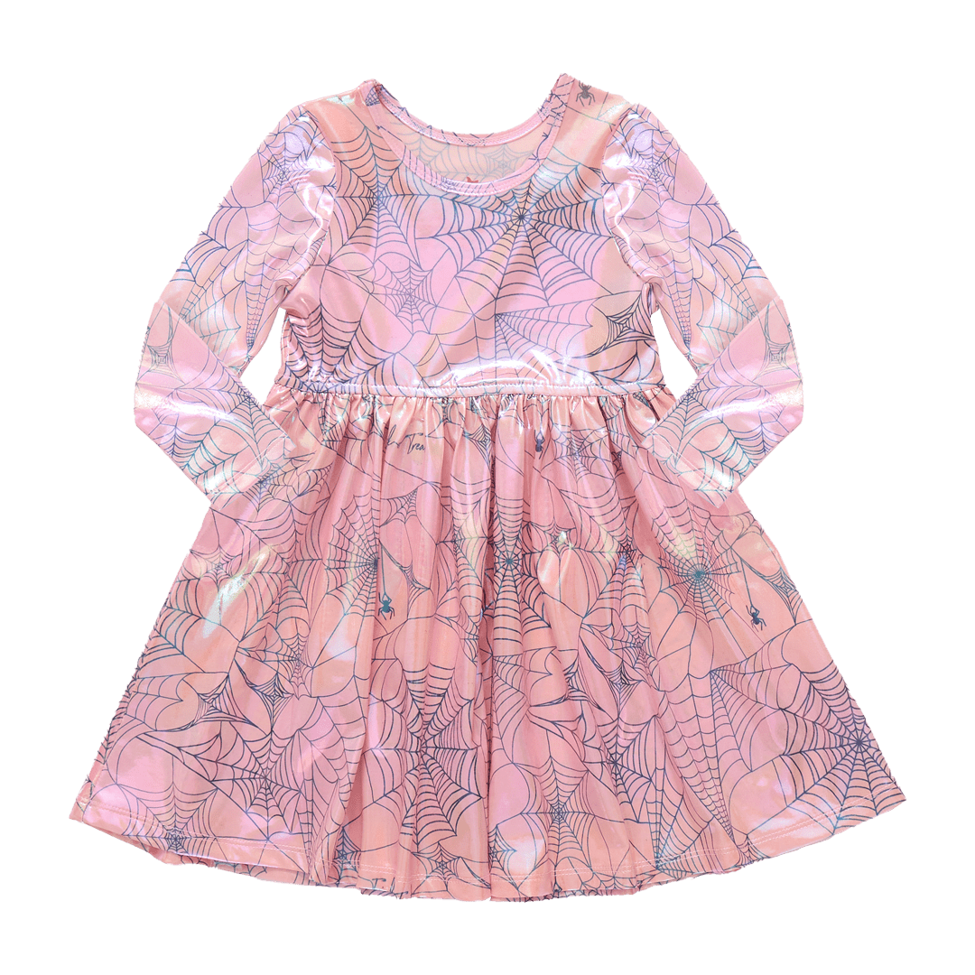 Girls Lame Steph Dress - Pink Spider Web | Pink Chicken
