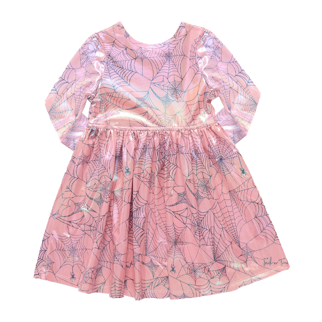 Girls Lame Steph Dress - Pink Spider Web | Pink Chicken