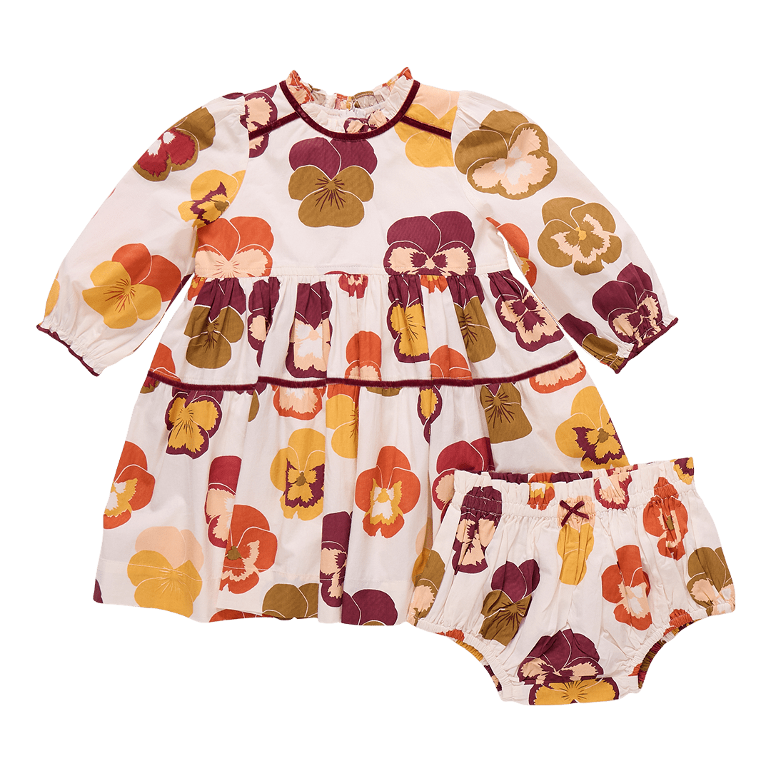 Baby Girls Charlie Dress Set - Autumn Pansies | Pink Chicken