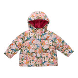 Girls Ruffle Pete Puffer - Watercolor Floral | Pink Chicken