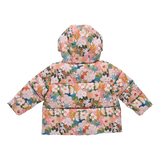 Girls Ruffle Pete Puffer - Watercolor Floral | Pink Chicken