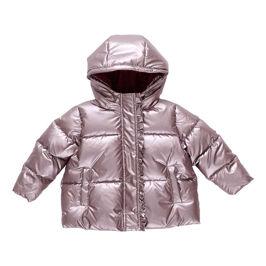 Girls Ruffle Pete Puffer - Vintage Rose Metallic | Pink Chicken
