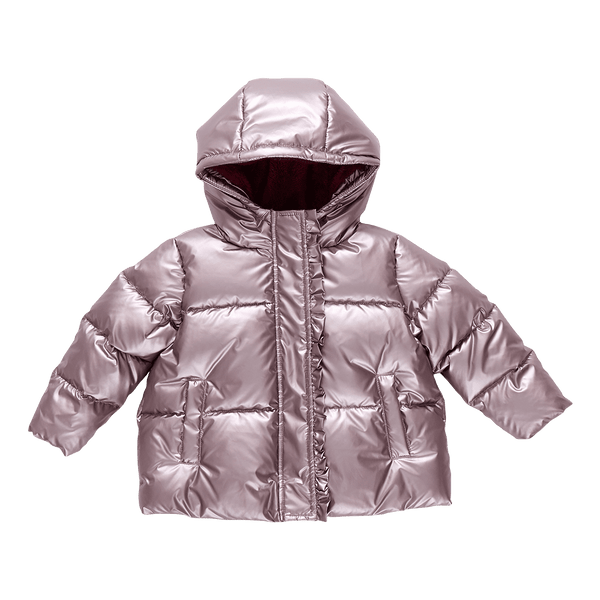Girls Ruffle Pete Puffer - Vintage Rose Metallic Pink Chicken