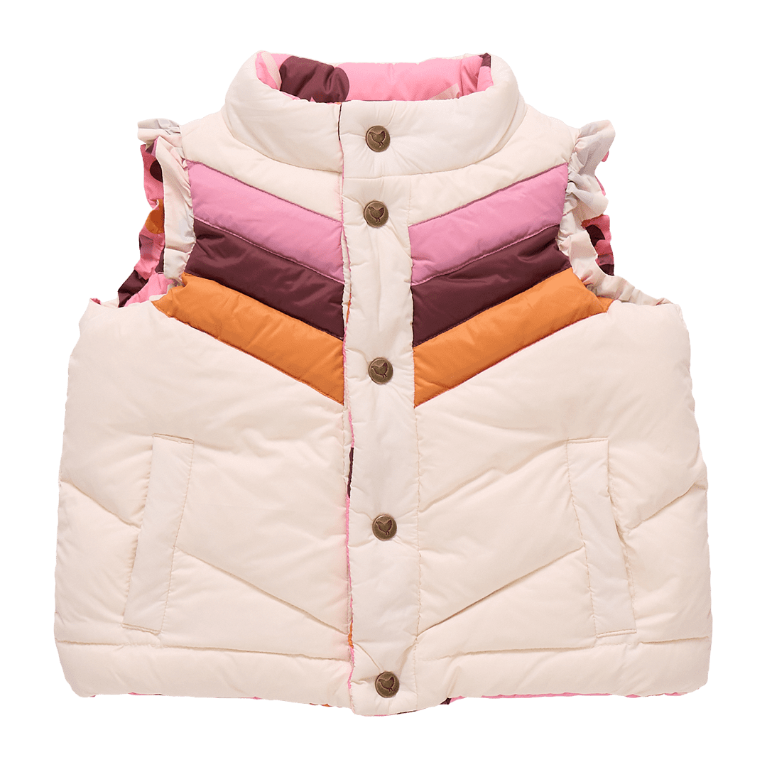 Girls Reversible Ruffle Ellis Vest - Cream Stripe | Pink Chicken