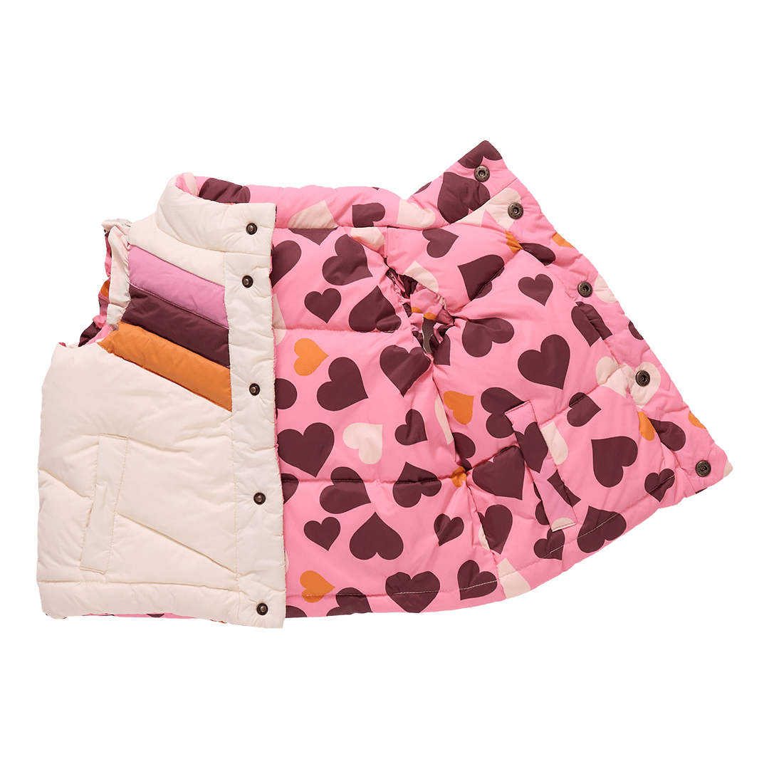 Girls Reversible Ruffle Ellis Vest - Cream Stripe | Pink Chicken