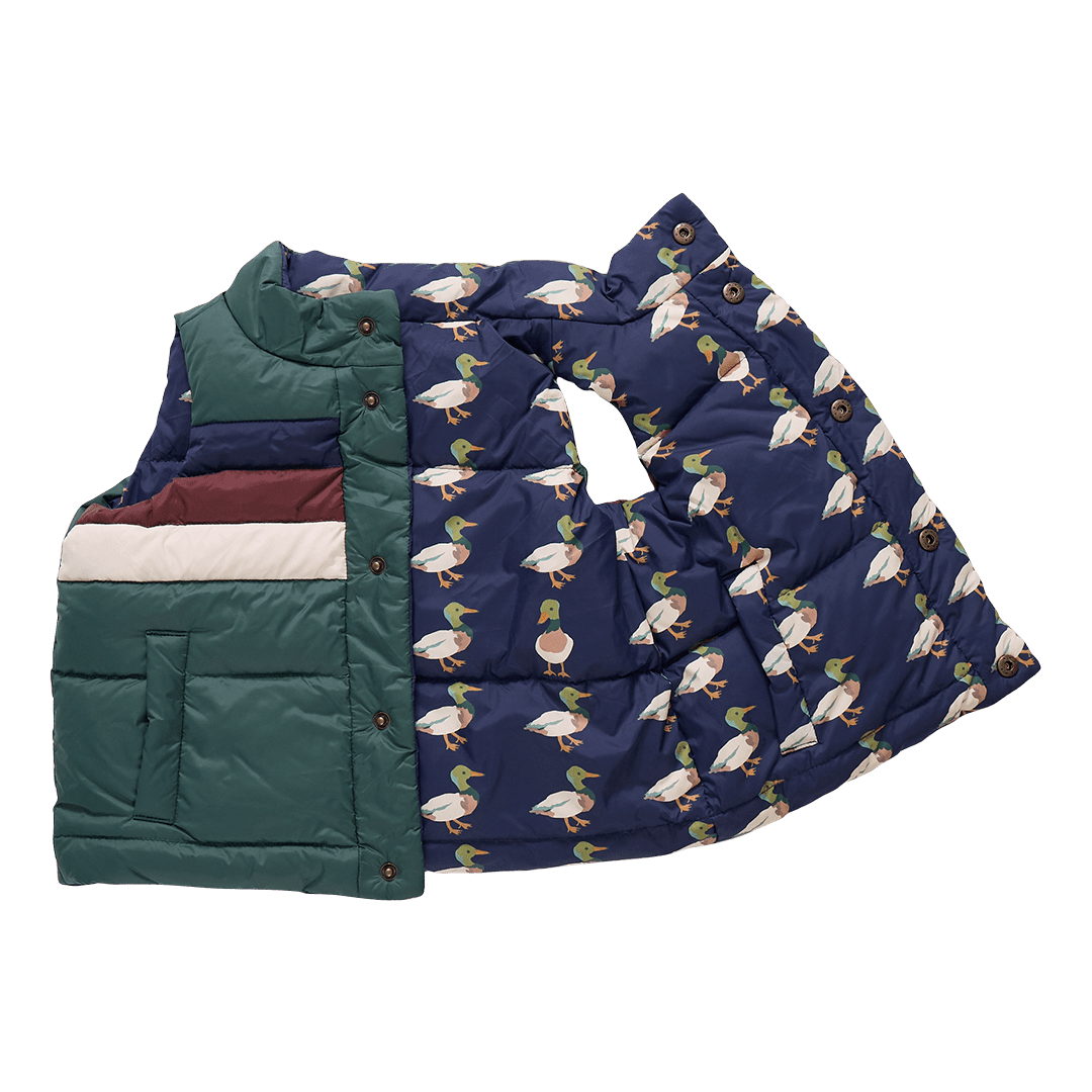 Kids Reversible Ellis Vest - Evergreen Stripe | Pink Chicken