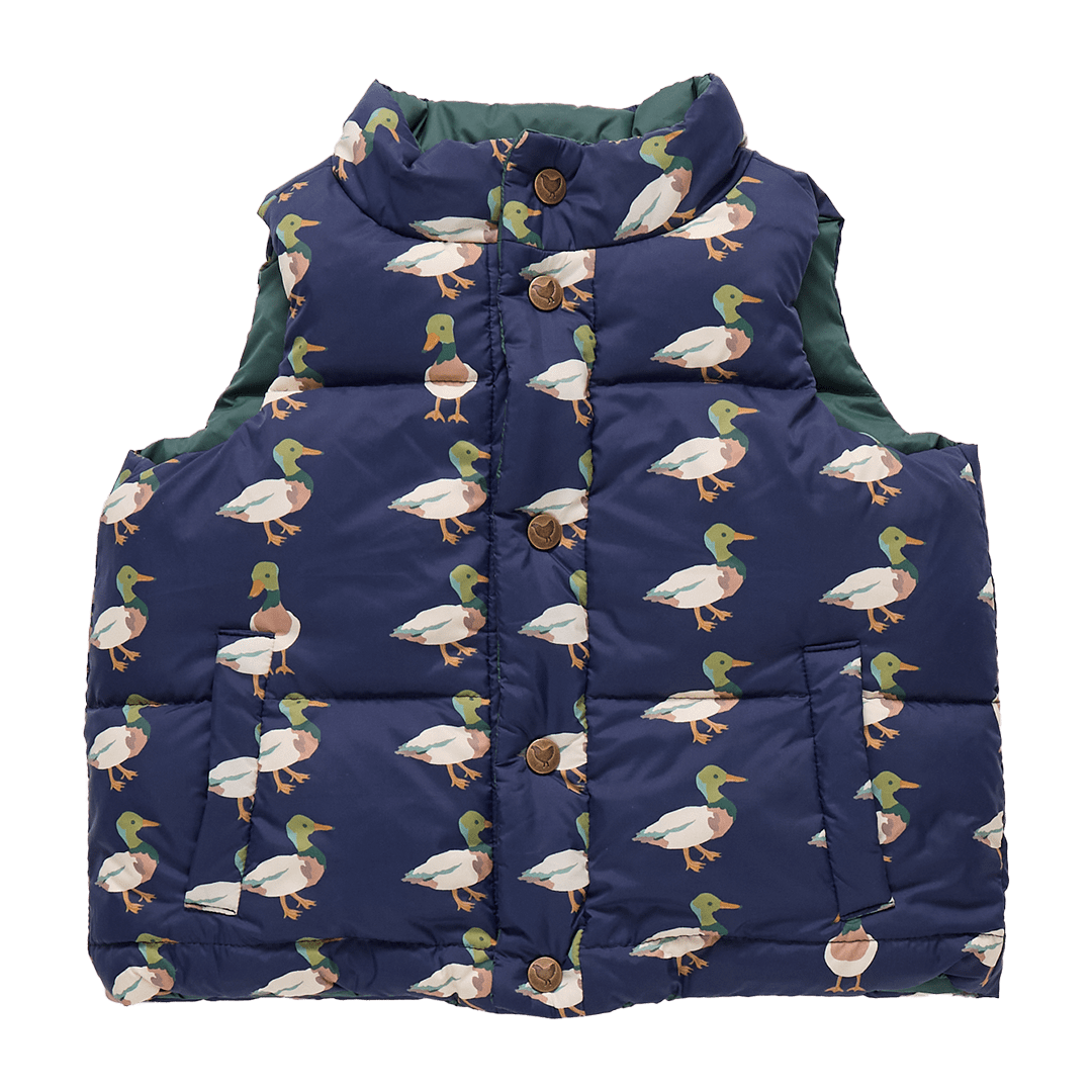 Kids Reversible Ellis Vest - Evergreen Stripe | Pink Chicken