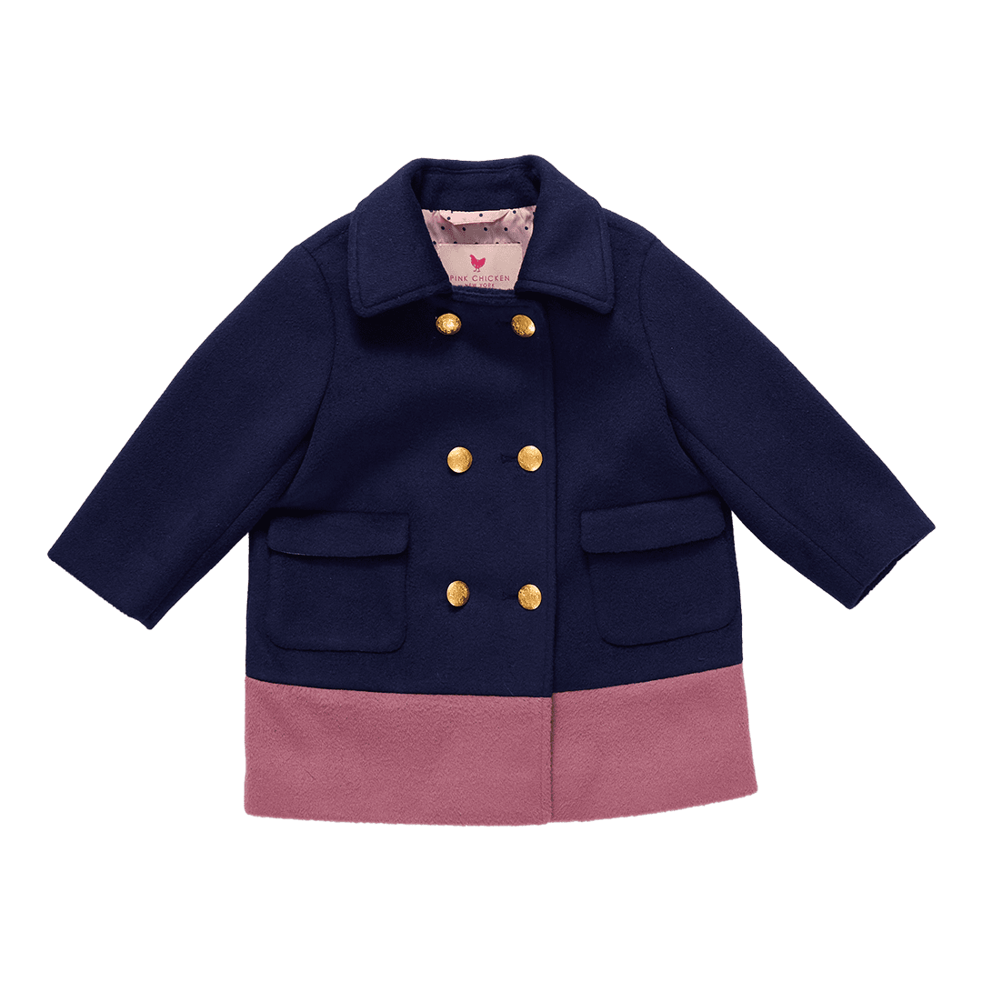 Girls Beck Peacoat - Navy | Pink Chicken