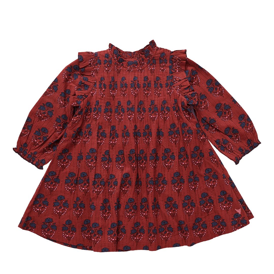 Girls Jaipur Dress - Red Autumn Strawflower | Pink Chicken