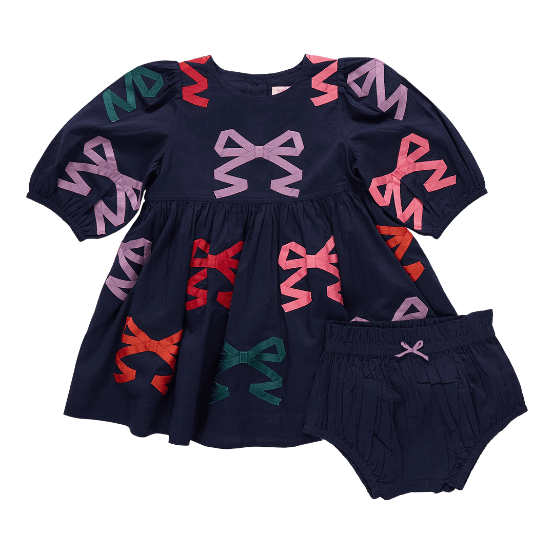 Baby Girls Brooke Dress Set - Multi Bow Applique | Pink Chicken