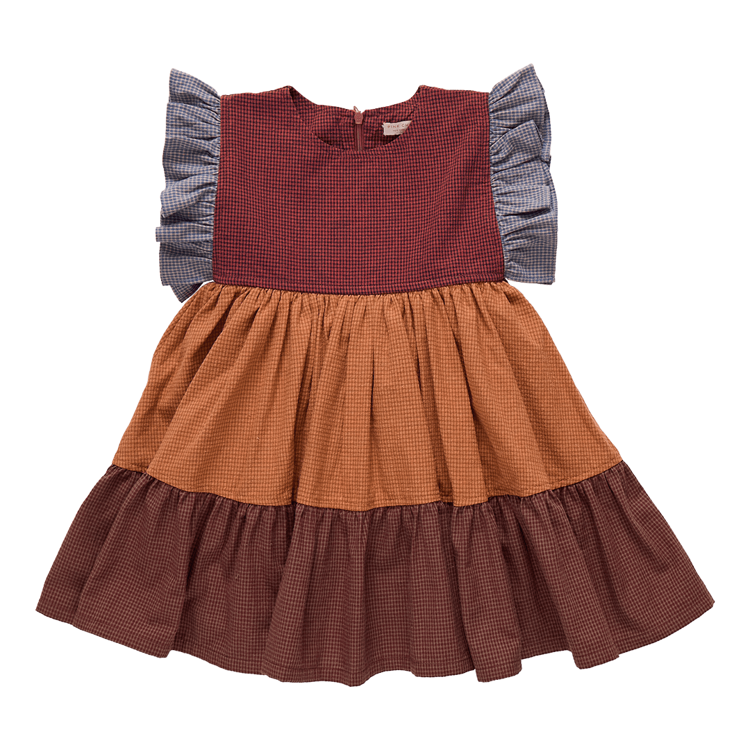 Girls Kit Dress - Mixed Checks | Pink Chicken