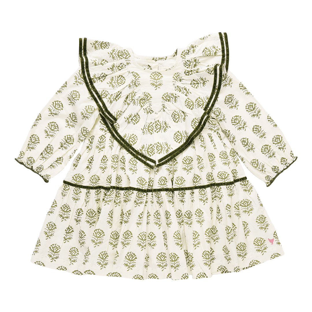 Girls Raphaela Dress - Olive Rose Floral | Pink Chicken