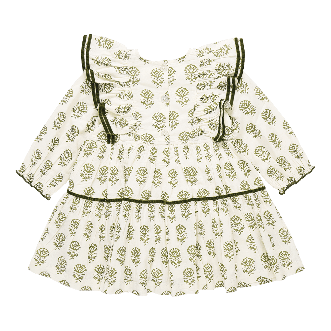 Girls Raphaela Dress - Olive Rose Floral | Pink Chicken