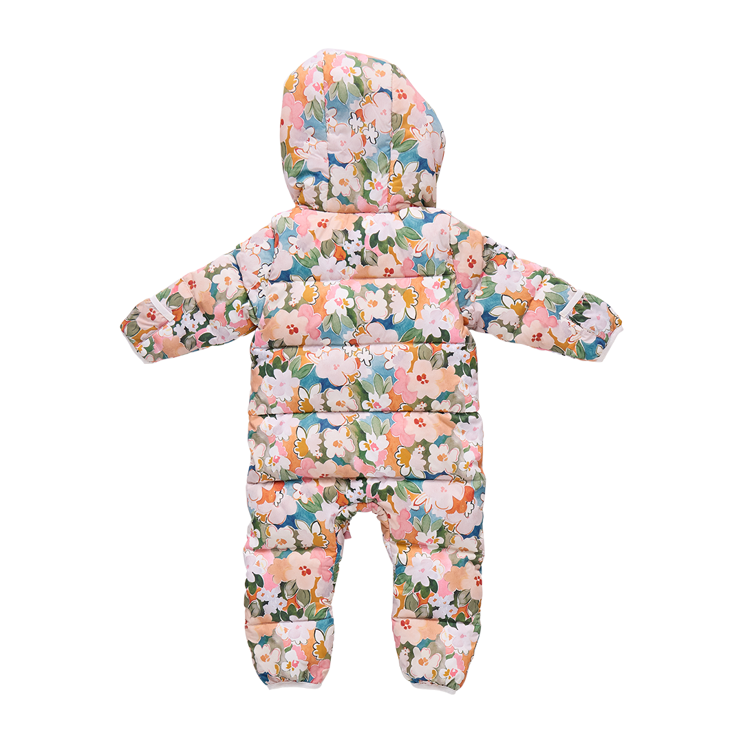 Baby Girls Ruffle Snowsuit - Watercolor Floral | Pink Chicken