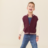 Boys Varsity Zip Sweater - Burgundy Cream