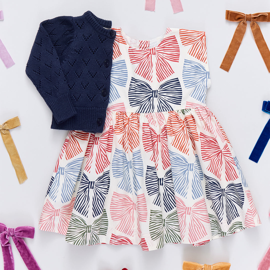 Girls Adaline Dress | Multi Striped Bows | 10Y Girls Adaline Dress | Multi Striped Bows | 10Y