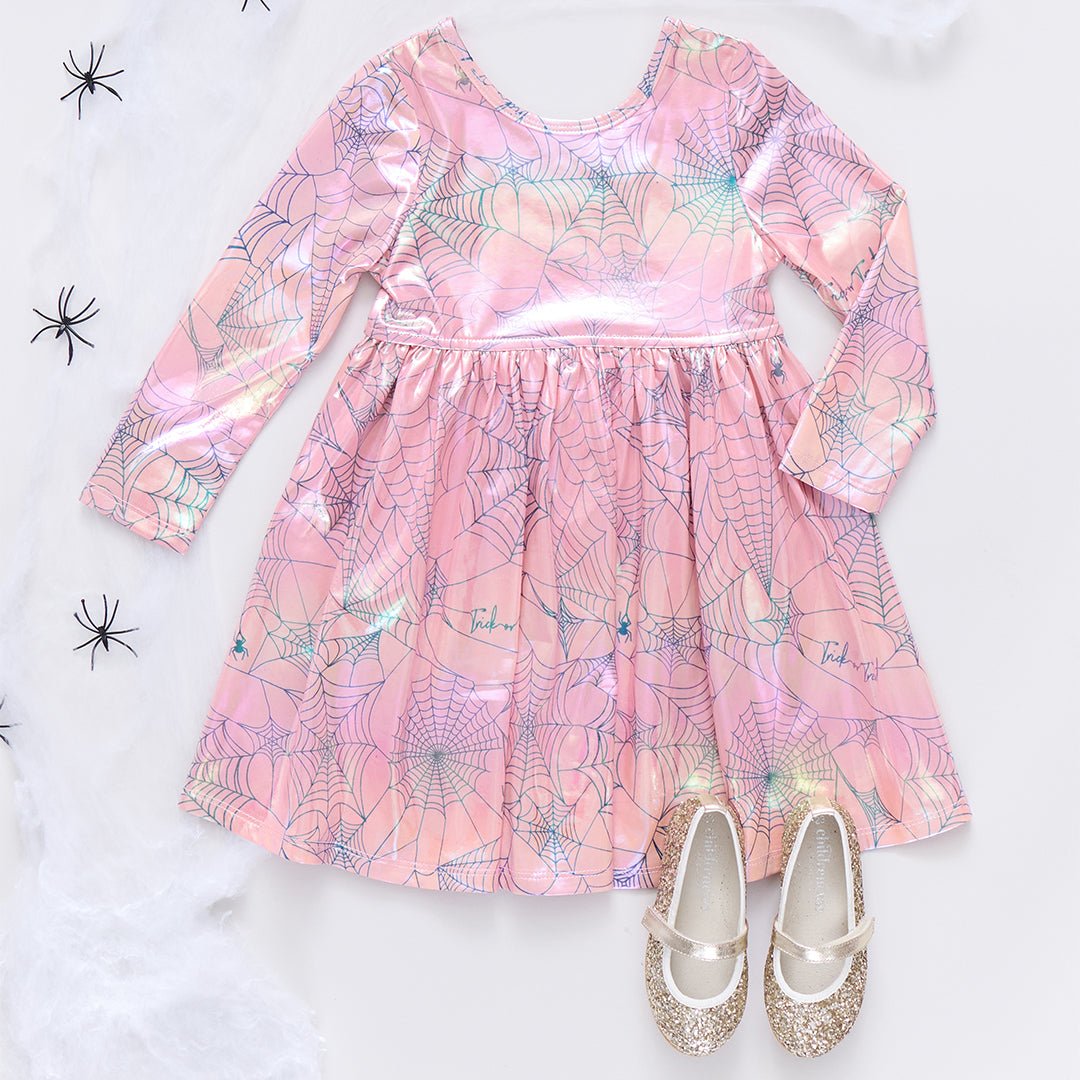 Girls Lame Steph Dress - Pink Spider Web | Pink Chicken